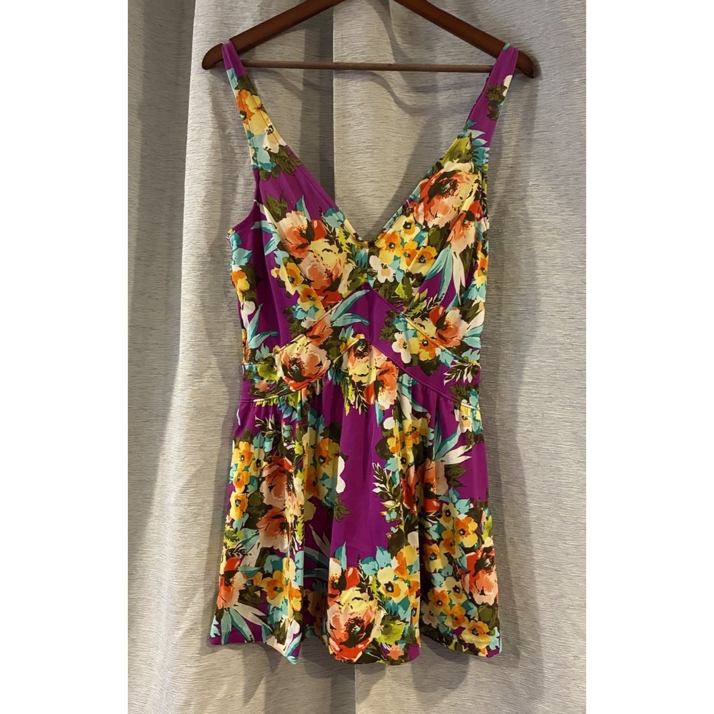 Vintage Maxine of Hollywood Swimsuit Size 16 Purple Floral Swim Dress MM28J40S